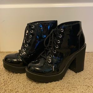 Black high heel combat boots